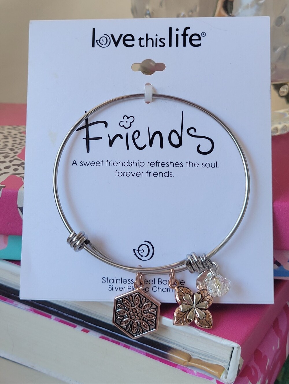 Love This Life Silver Friendship Charm Bangle